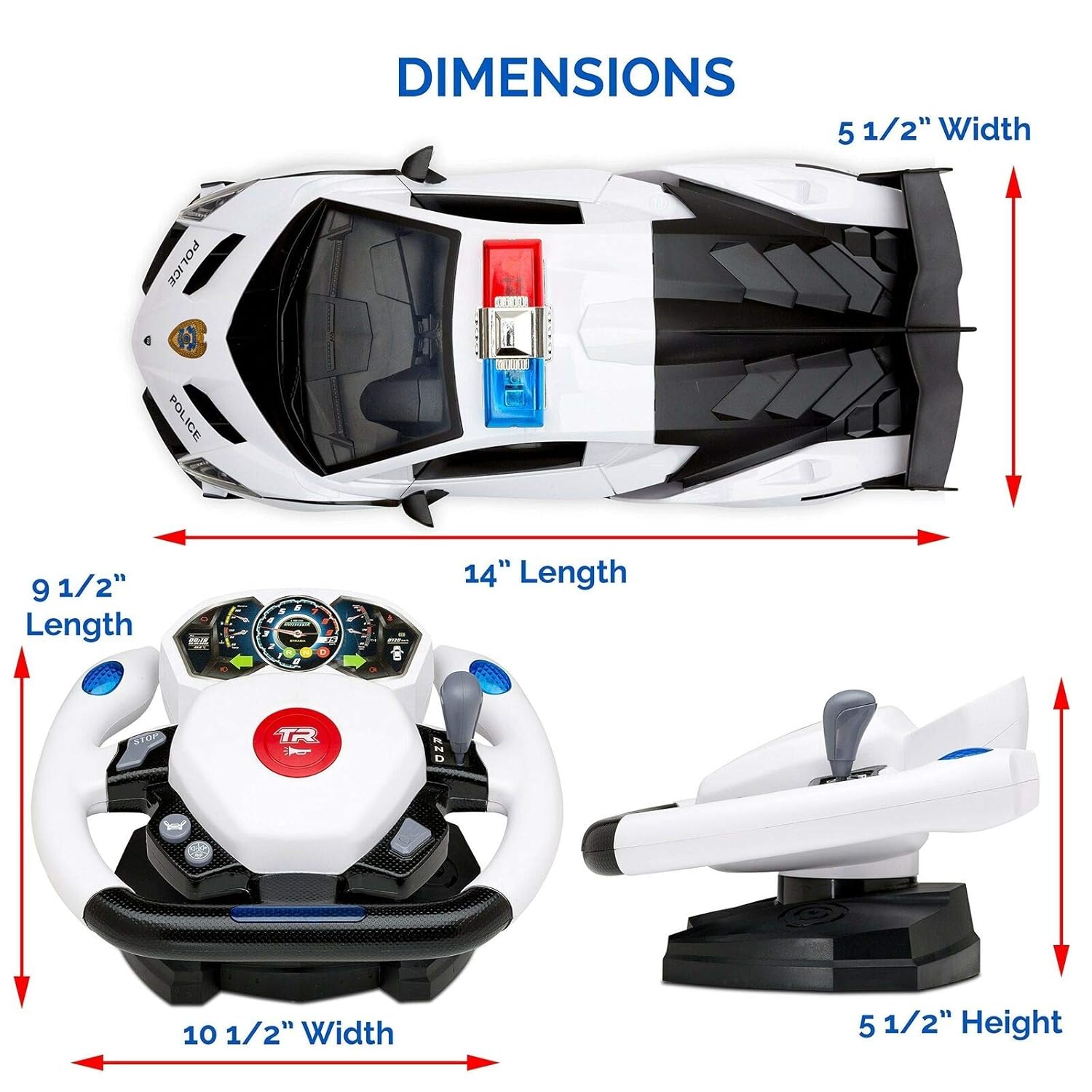 Remote Control Police Car, 4D Motion Gravity and Steering Wheel Control, 1: 12 Scale, 2. 4Ghz, with Lights, Sirens, Powered Doors