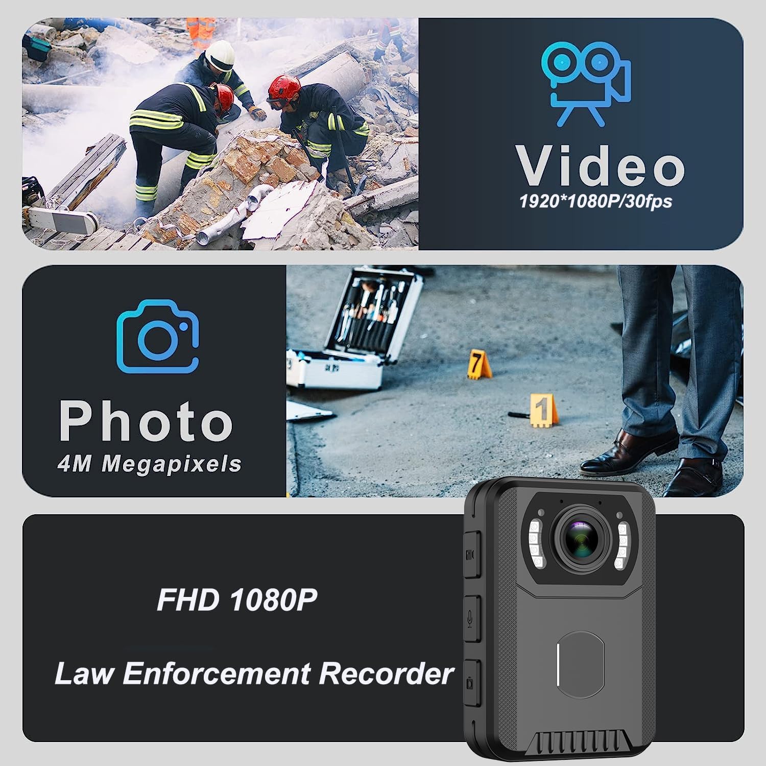 Mini Body Camera Video Recorder, Waterproof Wearable Video Recorder with Night Vision, HD1080P,9-10 HR Battery Life, 2.0 inch Screen, for Law Enforcement，Security Guard，