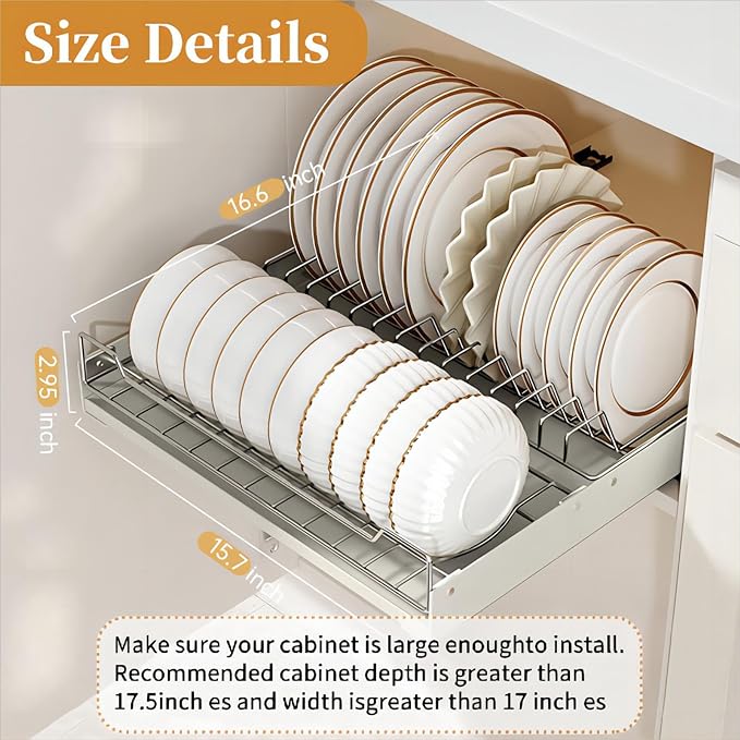 Pull out Cabinet Organizer Fixed with Adhesive Nano Film, Slide out Dish Drying Rack for Kitchen Cabinets, Pull Out Drawer for Kitchen Under Sink Organizer