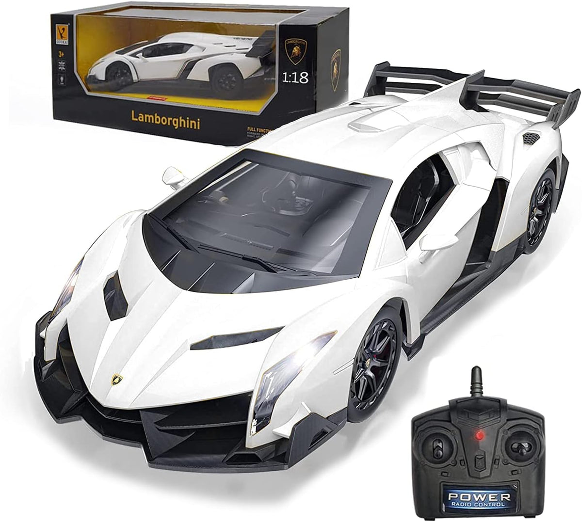 LAFALA Remote Control RC Cars Racing Car 1:18 Licensed Toy RC Car Compatible with Lamborghini Veneno Model Vehicle for Boys 6,7,8 Years Old, White