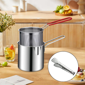 Deep Frying Pan Kitchen Accessories Mini Fryer Practical Oil Fryer Cooking Pot with Strainer Basket,