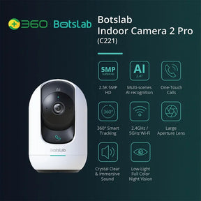 360 C221 Indoor Camera 3K 5MP AI Detection Surveillance Smart Tracking Night Vision Two-way Audio WiFi Alexa Google Assistant