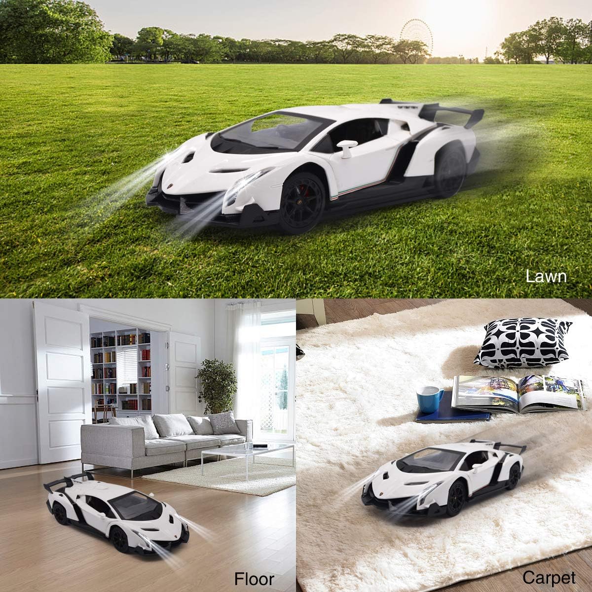 LAFALA Remote Control RC Cars Racing Car 1:18 Licensed Toy RC Car Compatible with Lamborghini Veneno Model Vehicle for Boys 6,7,8 Years Old, White