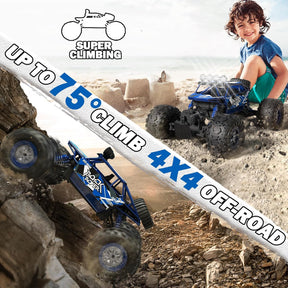 1:10 Big Amphibious RC Truck, IPX6 Waterproof 20 Km/h 4x4 Off-Road RC Rock Crawler, RC Monster Truck with Al alloy shell & LED Light, 2.4GHz All Terrain RC Cars with 2 Batteries 100Mins Play (Blue)