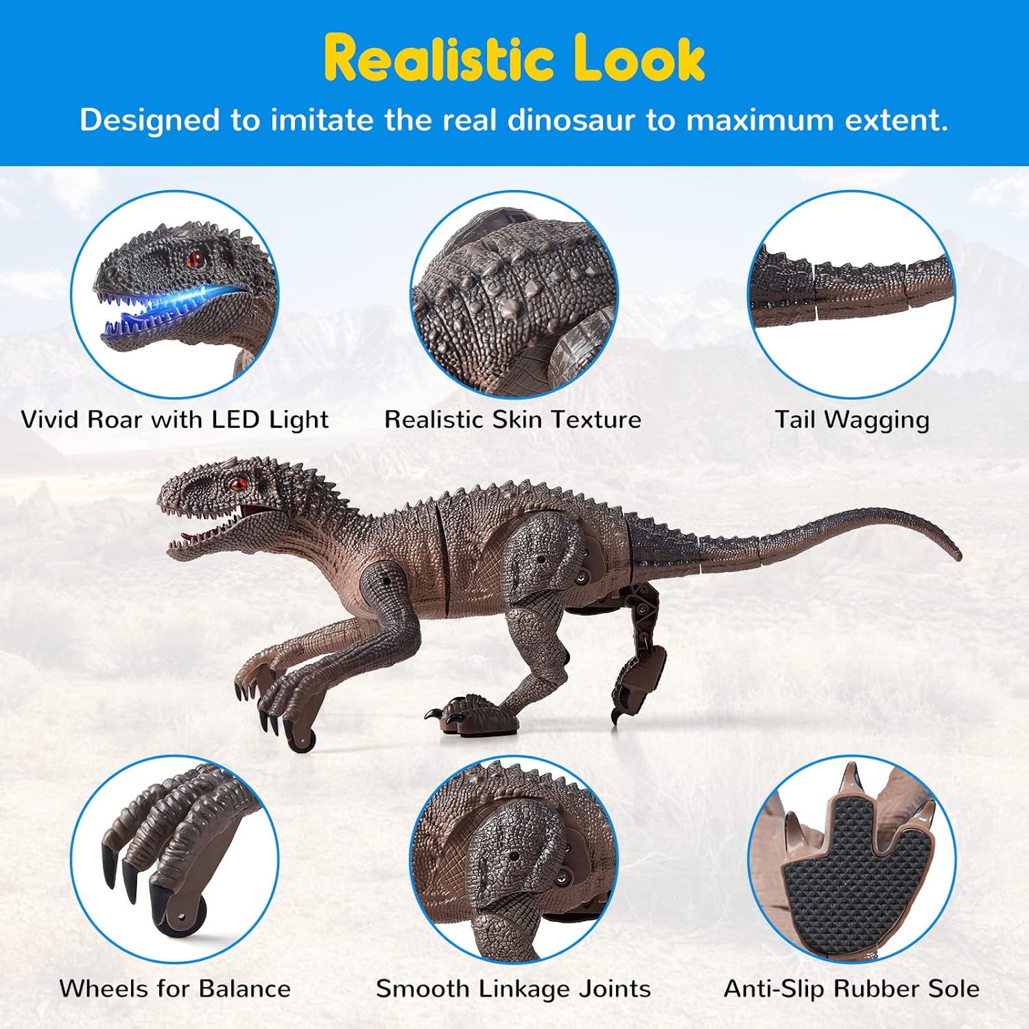 SGILE Remote Control Dinosaur Toys for Boys 3 5 7 8 12, Rechargeable Robot Dinosaur with Light & Sound, Jurassic Velociraptor Toddler Toys with Demo Key/Vivid Walking, Birthda