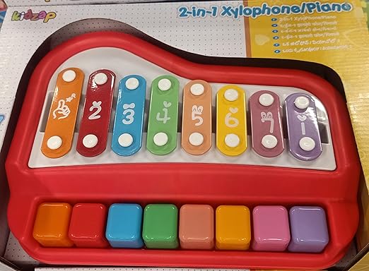 Kidzap 2 in 1 Baby Piano Xylophone Toy for Toddlers 1-3 Years Old, 8 Multicolored Key Keyboard Xylophone Piano, Preschool Educational Musical Learning Instruments Toy for Baby Kids Girls Boys