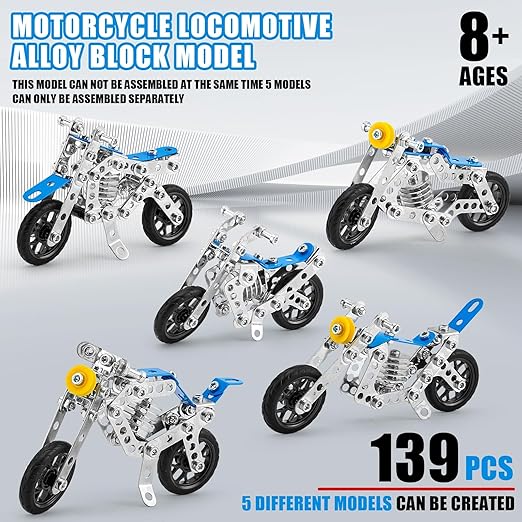 140-Piece Erector Set Motorcycle Model,Stem Building Projects Toys for Kids 8 9 10 11 12+ Year Old,Metal Building Construction Motobike Model kit, Best Birthday Gift for Motorcycle Model Fans