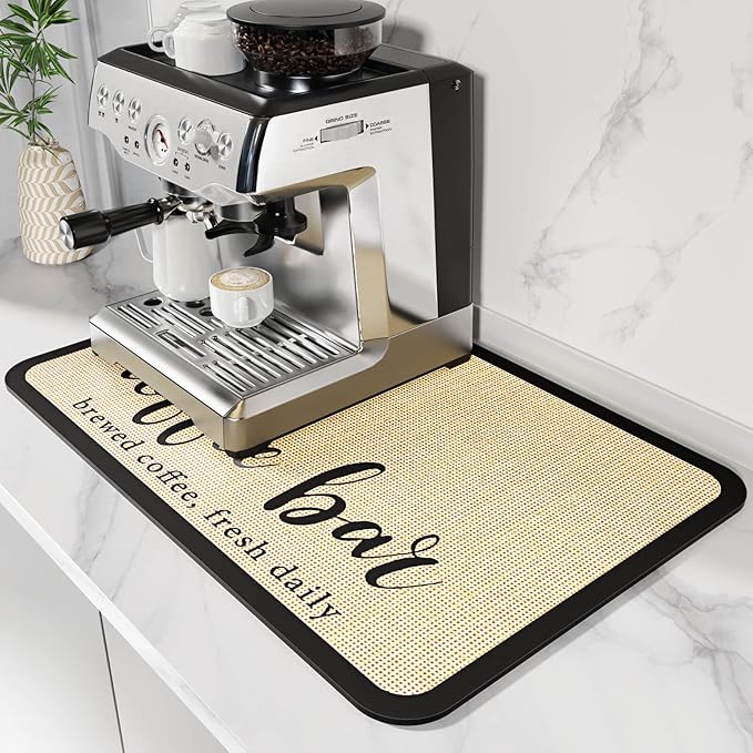 DK177 Coffee Mat - Coffee Bar Mat Hide Stain Absorbent Drying Mat with Waterproof Rubber.