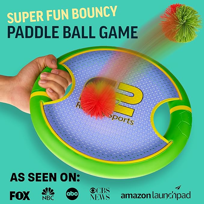 Bouncy Paddle Ball Game & Frisbee Disc: Outdoor Games for Kids Frisbees Toss and Catch Stringy Balls Set for Yard Games, Beach Games & Pool Outside Toys for Kids ALL AGES. Toy Gifts for Boys & Girls