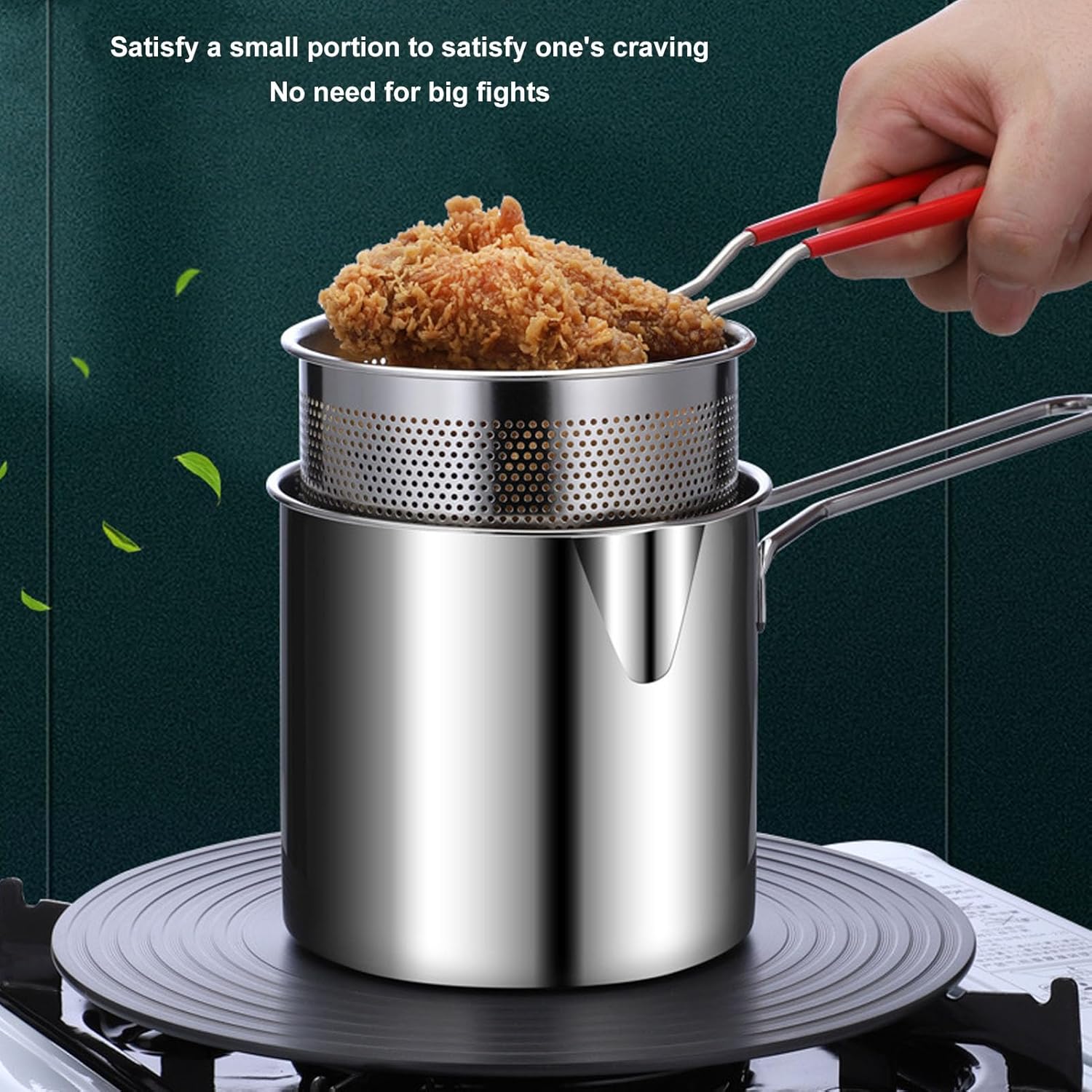 Deep Frying Pan Kitchen Accessories Mini Fryer Practical Oil Fryer Cooking Pot with Strainer Basket,