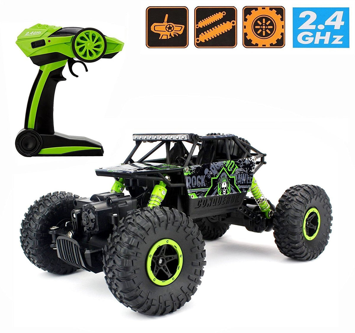 Rock Crawler 1:18 Scale 4WD 2.4 Ghz 4x4 Rally Car RC Monster Truck Kids Play Toys, Green