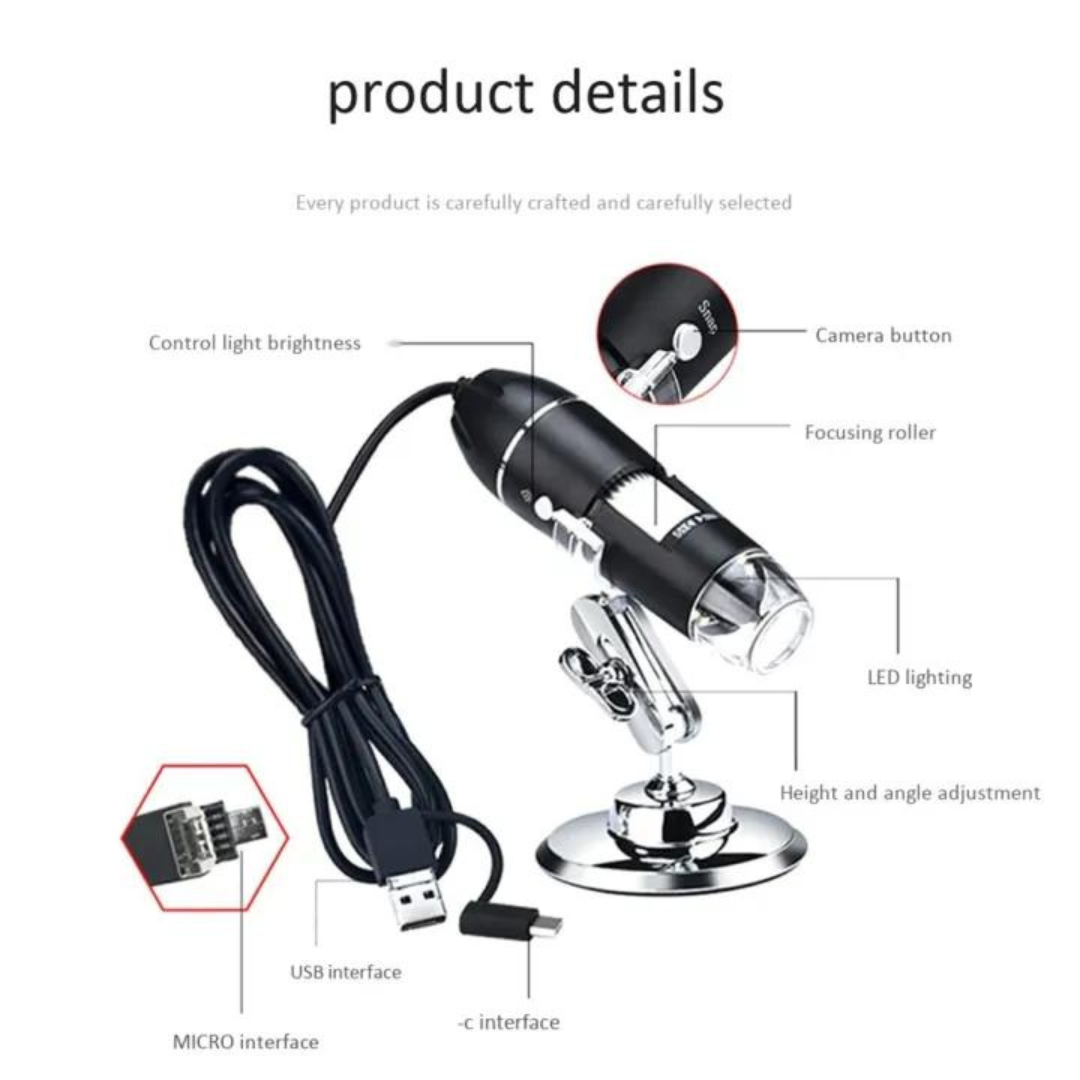 3 in 1 USB Digital Micr, Camera, Adjustable with PC Bracket, 1600X