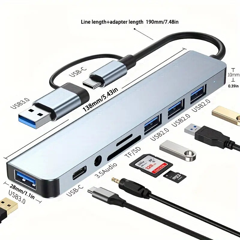 3.0 High speed USB C hub USB splitter 8-in-1 USB extender