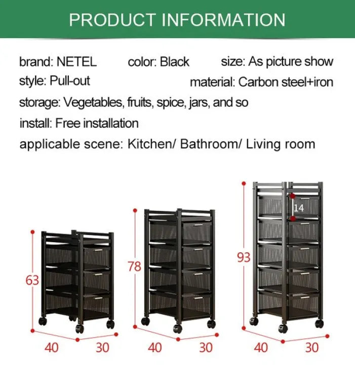 Modern Metal Kitchen Drawer Trolleys Space Saver