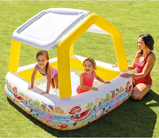 Sun Shade Inflatable Pool, 62" X 62" X 48", for Ages 2+