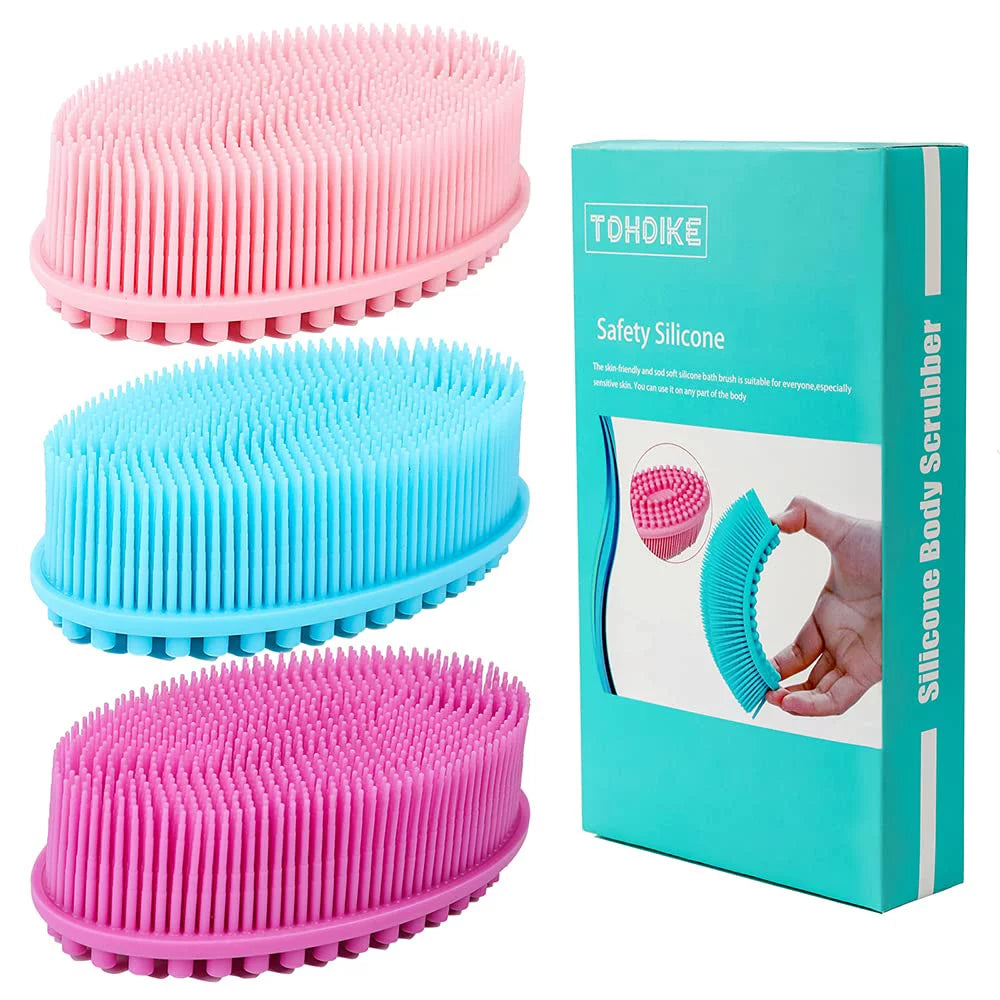 Silicone Body Scrubber Bath Sponge - 2 in 1 Exfoliating Body Brush Loofah Shower Sponge for Women Men and kids
