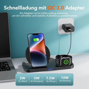 3 in 1 Fast Wireless Charger QI Inductive Charging Station, Fast Wireless Charger with Fast Adapter, Compatible with iPhone 13/12 Pro Max/12 Mini/11/X, Apple Watch, AirPods Pro, Samsung S21 Ultra/S20