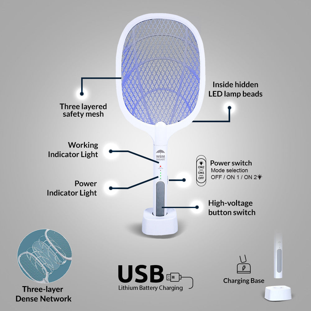 2 In 1 Electric Mosquito Killer With UV Light LED Lamp Summer Mosquito Trap Racket Anti Insect Bug Zapper USB Rechargeable KS