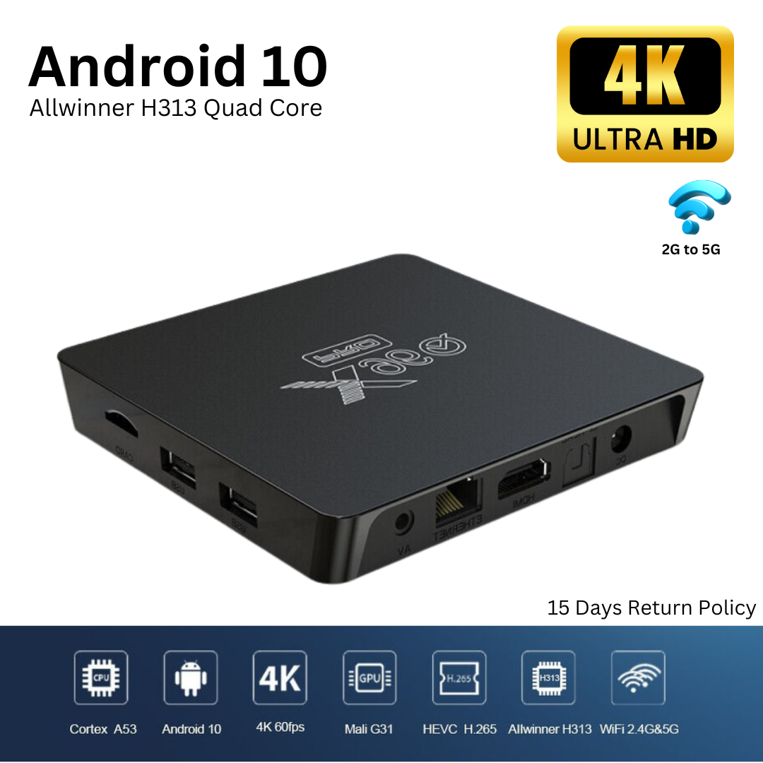 ANDROID 10.0 SMART TV BOX SET 4/64GB RAM QUAD CORE WI-FI 4K MEDIA PLAYER X96Q PRO