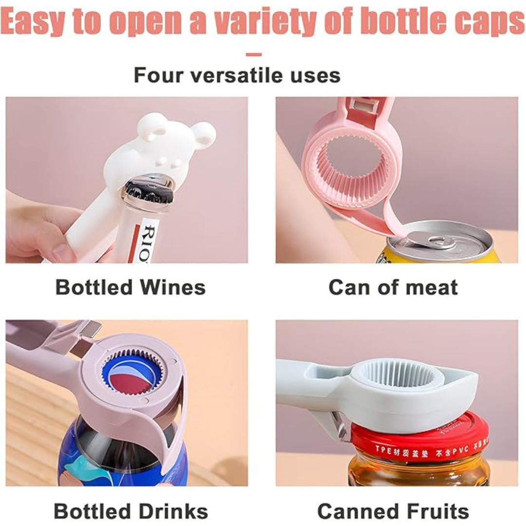 4 in 1 Bottle Opener, 4 Pcs Multifunction Jar Can Beer Bottle Opener, Cute Bear Bottle Opener,Cute Bear Bottle Opener Novelty Kitchen Tools (4 Pcs)