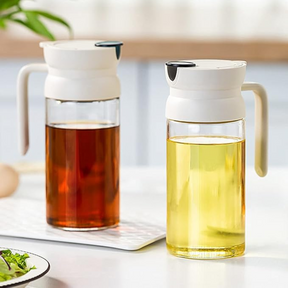 Olive Oil Dispenser Bottle for Kitchen - 20 OZ Leakproof Glass Condiment Container with Auto Flip Pull Cap, Non-Drip Spout & Non-Slip Handle for Soy Sauce, Vinegar and More (Green)