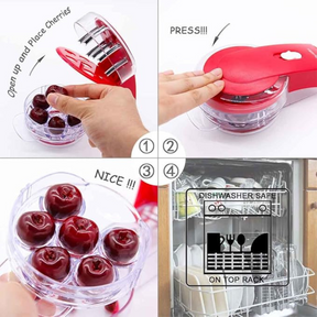 Cherry Pitter - 6 Cherries, Professional Cherry Stone Remover With Pits And Juice Container By Myliffri Fruit Tools For Making Cherry Pie And Jam, Red Color