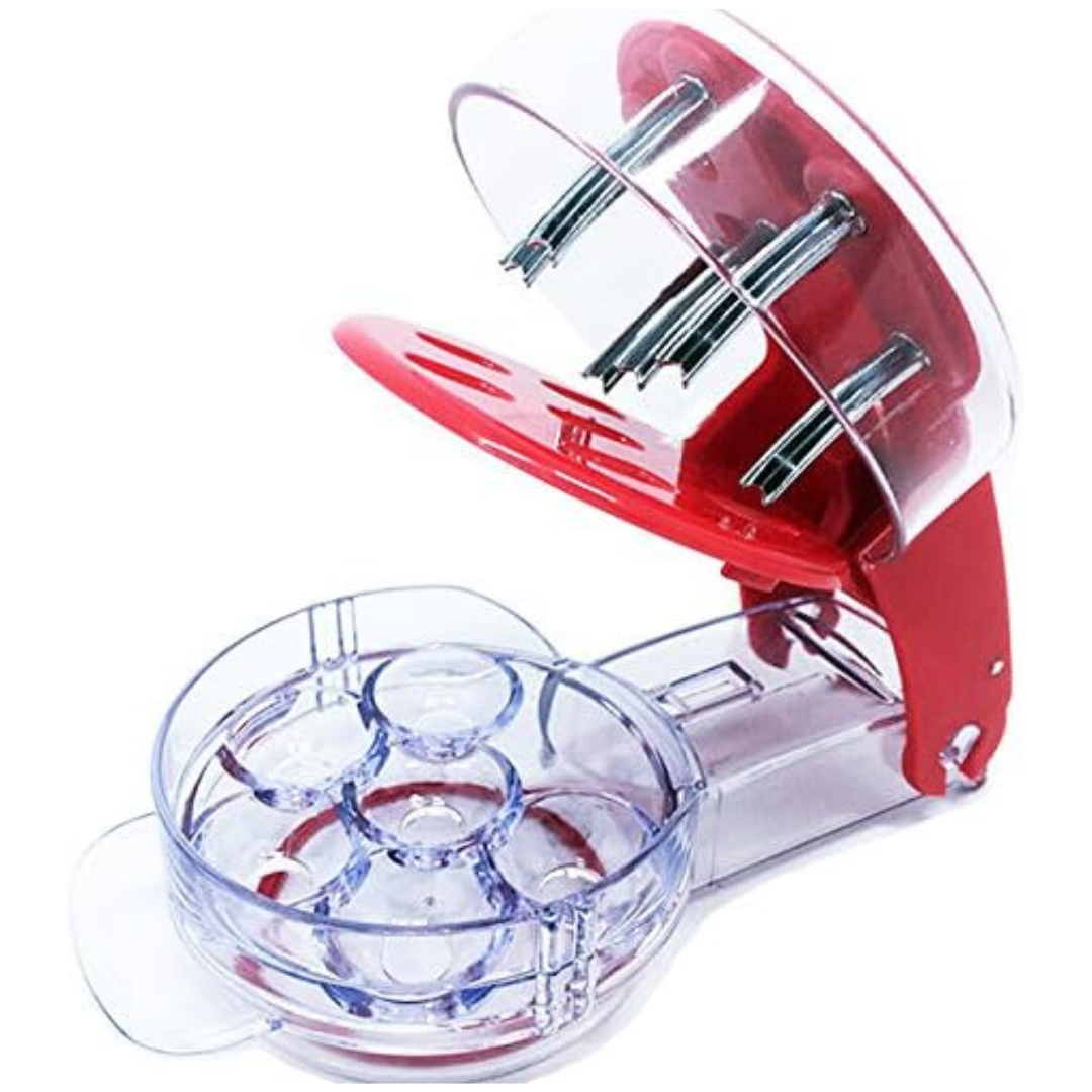 Cherry Pitter - 6 Cherries, Professional Cherry Stone Remover With Pits And Juice Container By Myliffri Fruit Tools For Making Cherry Pie And Jam, Red Color