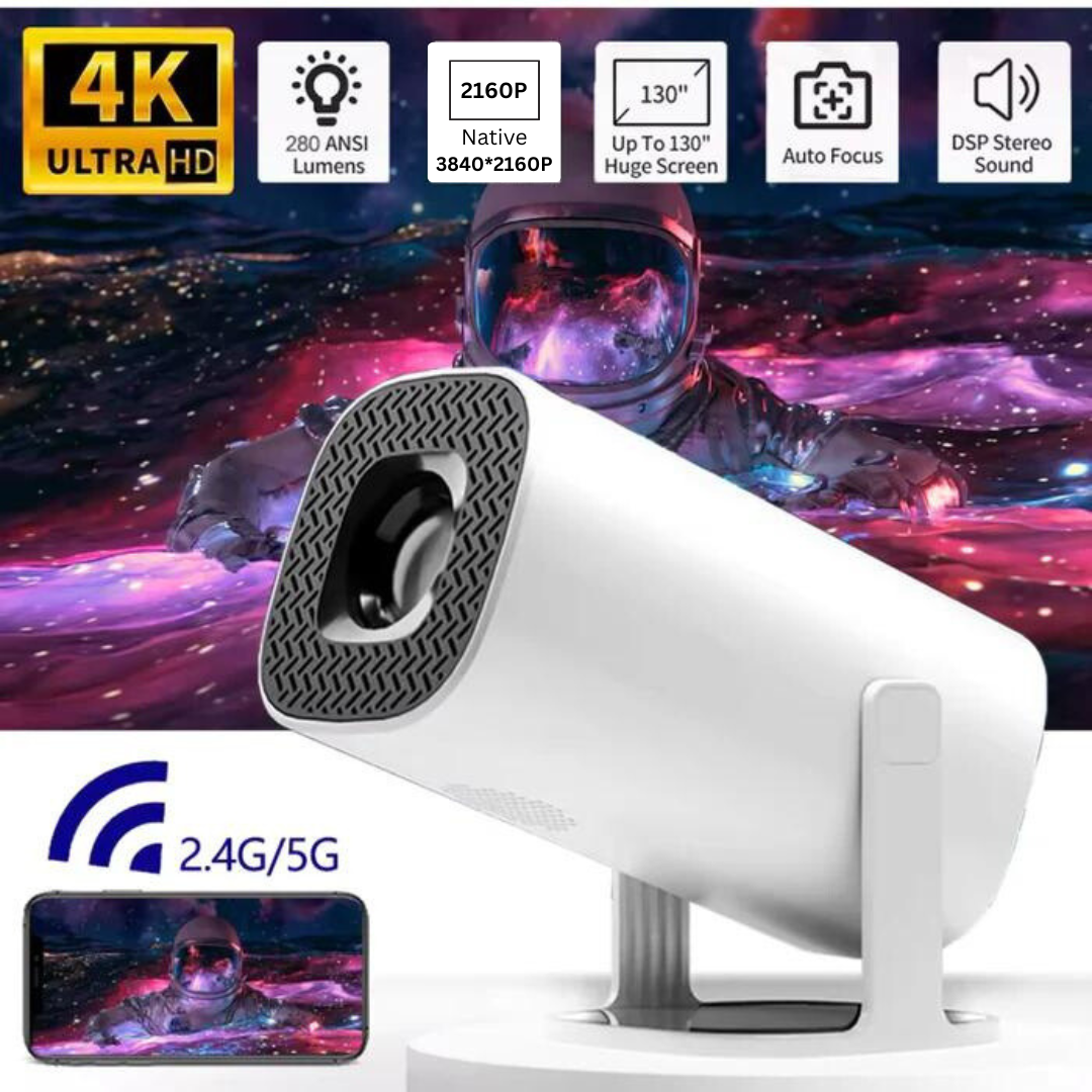 Android 11 P30 Projector 4K Decoding 1080P WiFi6 BT5.4 with 100in Display Same Screen Technique 180° Rotatable Movie Projector