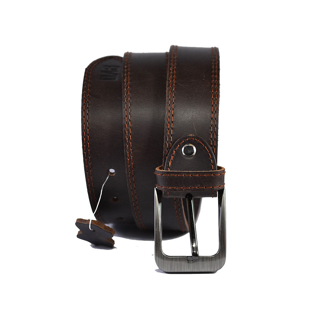 40mm Double Stitch Leather Belt – Dark Brown