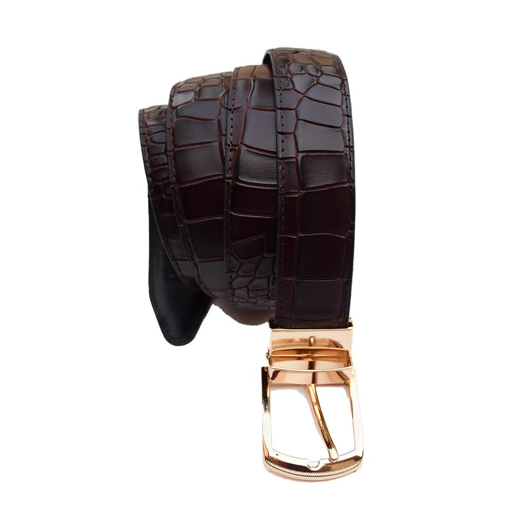 Crocodile Style Leather Belt – Dark Brown