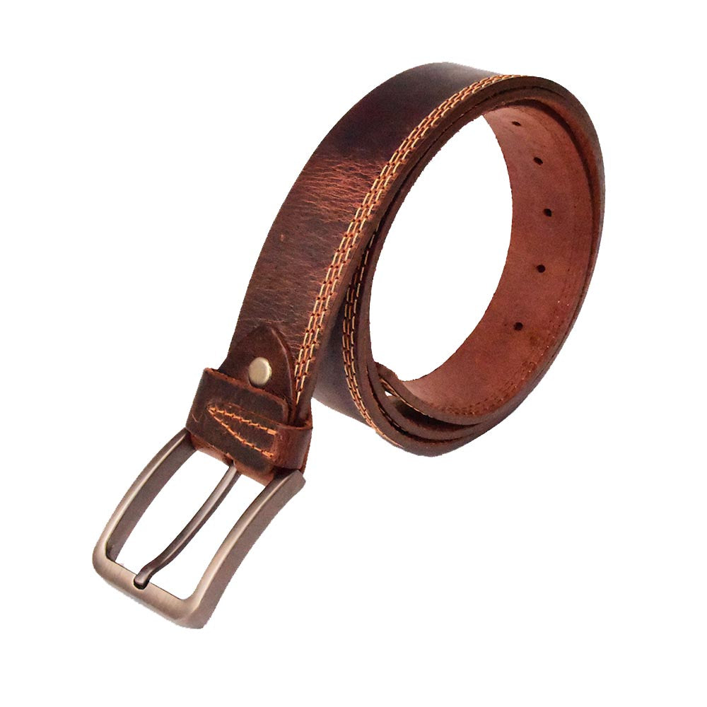 40mm Triple Stitch Leather Belt – Brown