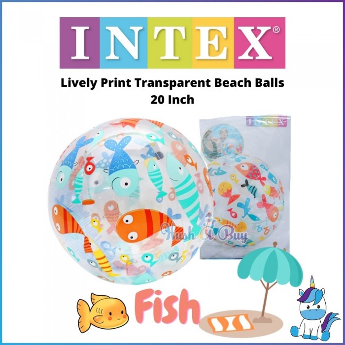 INTEX LIVELY PRINT TRANSPARENT BEACH BALLS 20 INCH / GIANT COLORFUL STRIPES BEACH BALL 42 INCH FOR KIDS
