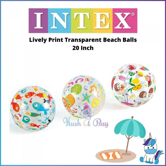 INTEX LIVELY PRINT TRANSPARENT BEACH BALLS 20 INCH / GIANT COLORFUL STRIPES BEACH BALL 42 INCH FOR KIDS