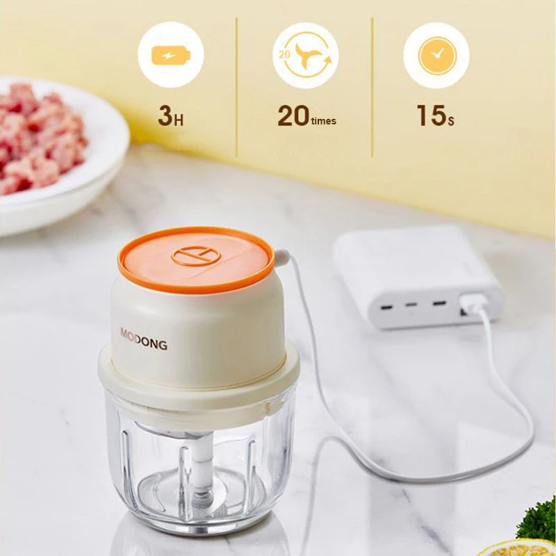 MODONG household meat grinder portable meat grinder glass bowl 45W multipurpose chopper 1200mAh rechargeable battery meat grinder