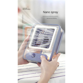 C TYPE CABLE  RECHARGEABLE TRANSPARENT FAN WITH 3-SPEED WIND, NIGHT LIGHT, NANO SPRAY TECH, ADJUSTABLE GRID