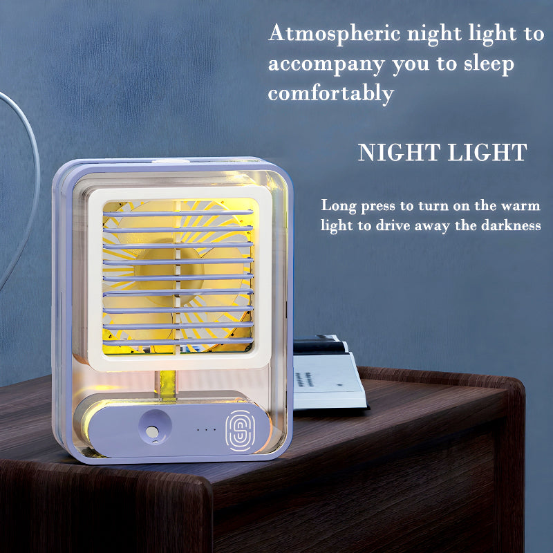 Rechargeable Transparent Fan with 3-Speed Wind, Night Light, Nano Spray Tech, Adjustable Grid (2:30 hours battery Backup)