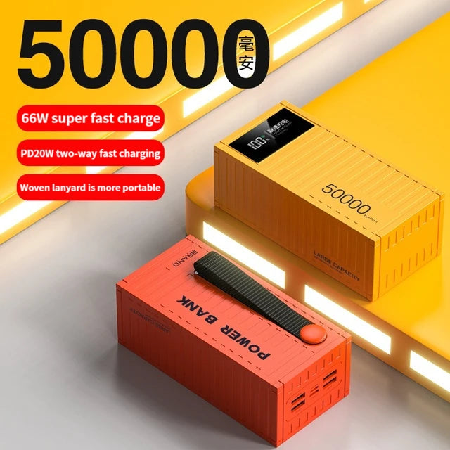 66W Super Fast Charging 50000 mAh Power Bank Ultra Large Capacity Container Style Mobile Mini power bank For xiaomi iPhone 13 14