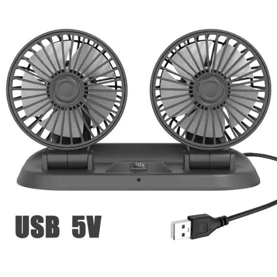 USB Powered Car Fan Multi-Angle Rotatable Dual Head