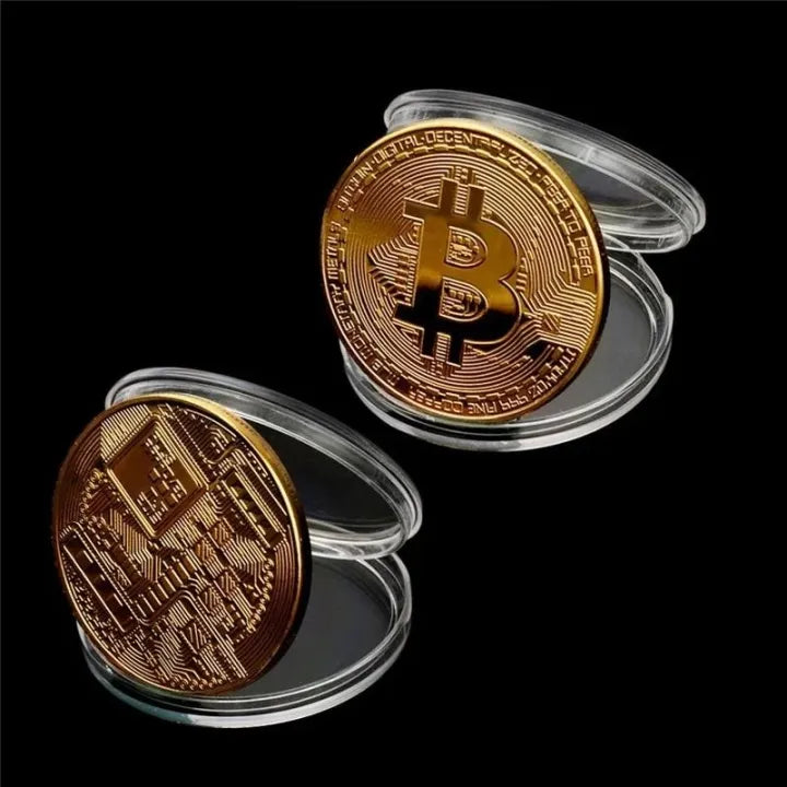 Gold Plated Bit Coins Collectible (Pack Of 5)