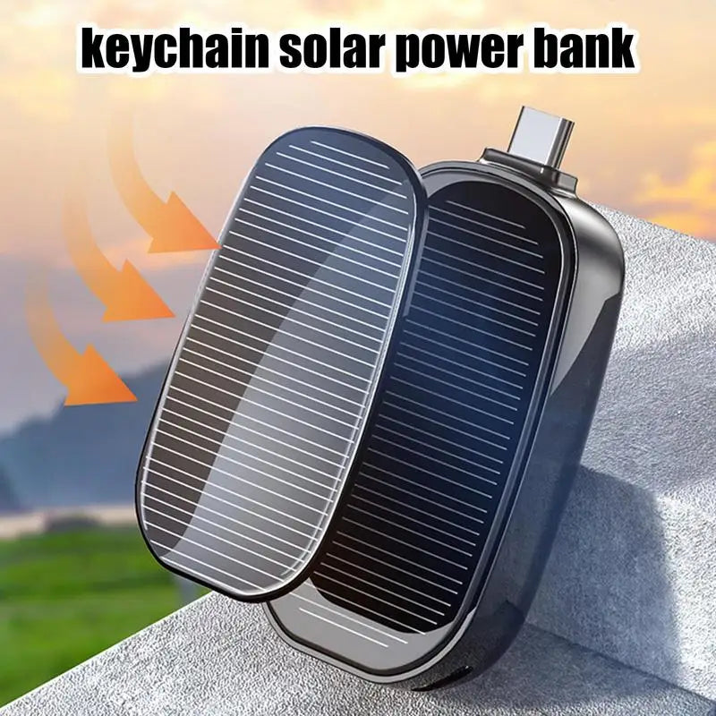 Solar Keychain Mini Power Bank Portable Powerbank Compact Phone Charger Mini Power Bank TYPE-C Backup Emergent Power 1200mAh