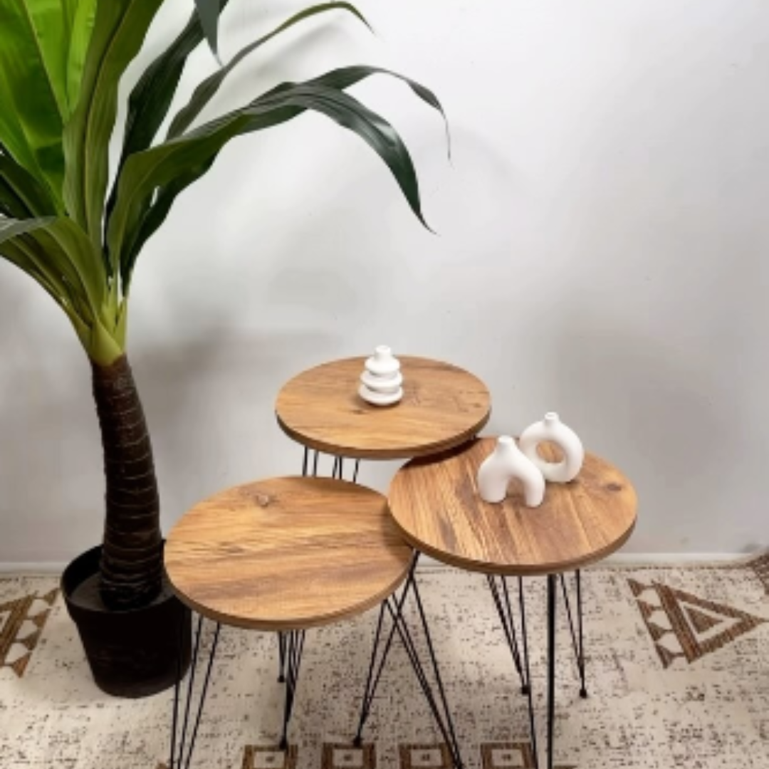 Round Wooden High Table with Metal Legs"side table