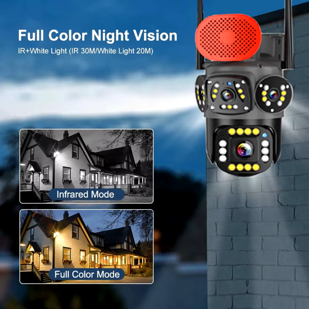 4MP WiFi IP PTZ Camera Three Screen View Cam Auto Tracking Full Color Night Vision Outdoor CCTV Security Surveillance Cameras