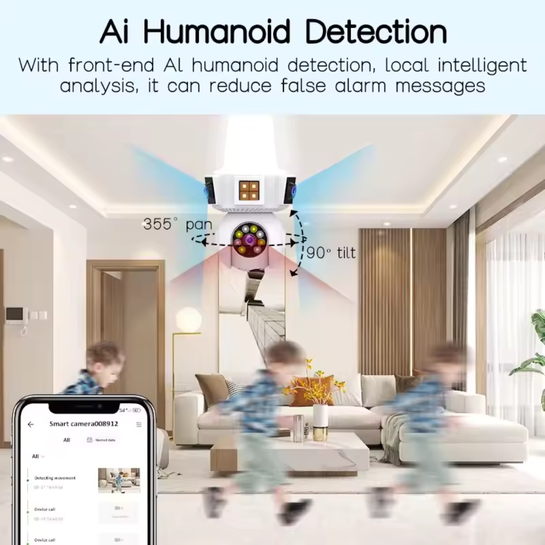 6MP V380Pro APP Triple Lens Full Color Wireless PTZ IP Dome Camera AI Humanoid Detection Home Security CCTV Baby Monitor