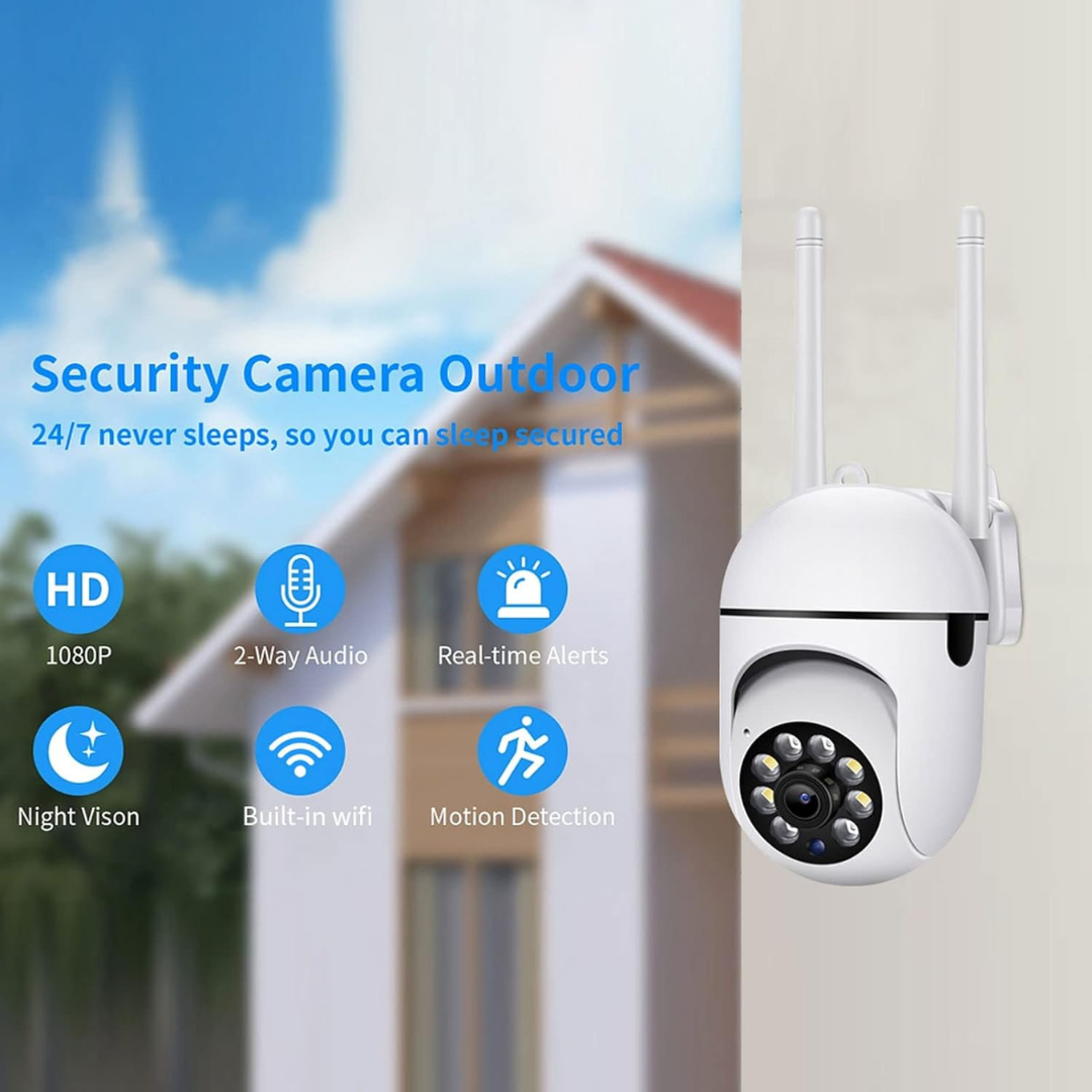 Security Camera Outdoor WIFI, 1080P HD Night Vision 2 Way Voice Intercom Remote Surveillance Camera for Home Shop Apartment, Motion Detection, 350 Degree Rotation