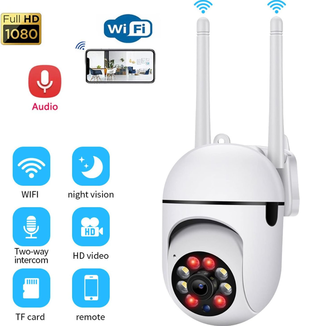 Security Camera Outdoor WIFI, 1080P HD Night Vision 2 Way Voice Intercom Remote Surveillance Camera for Home Shop Apartment, Motion Detection, 350 Degree Rotation