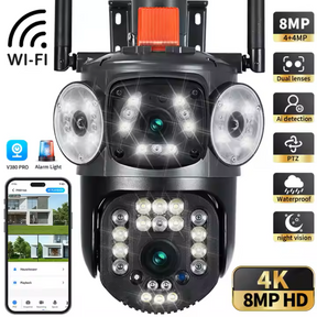 Three Screens 4MP 2K Wireless WiFi CCTV PTZ Outdoor Camera V380 Pro Dual Lens WiFi Security Camera