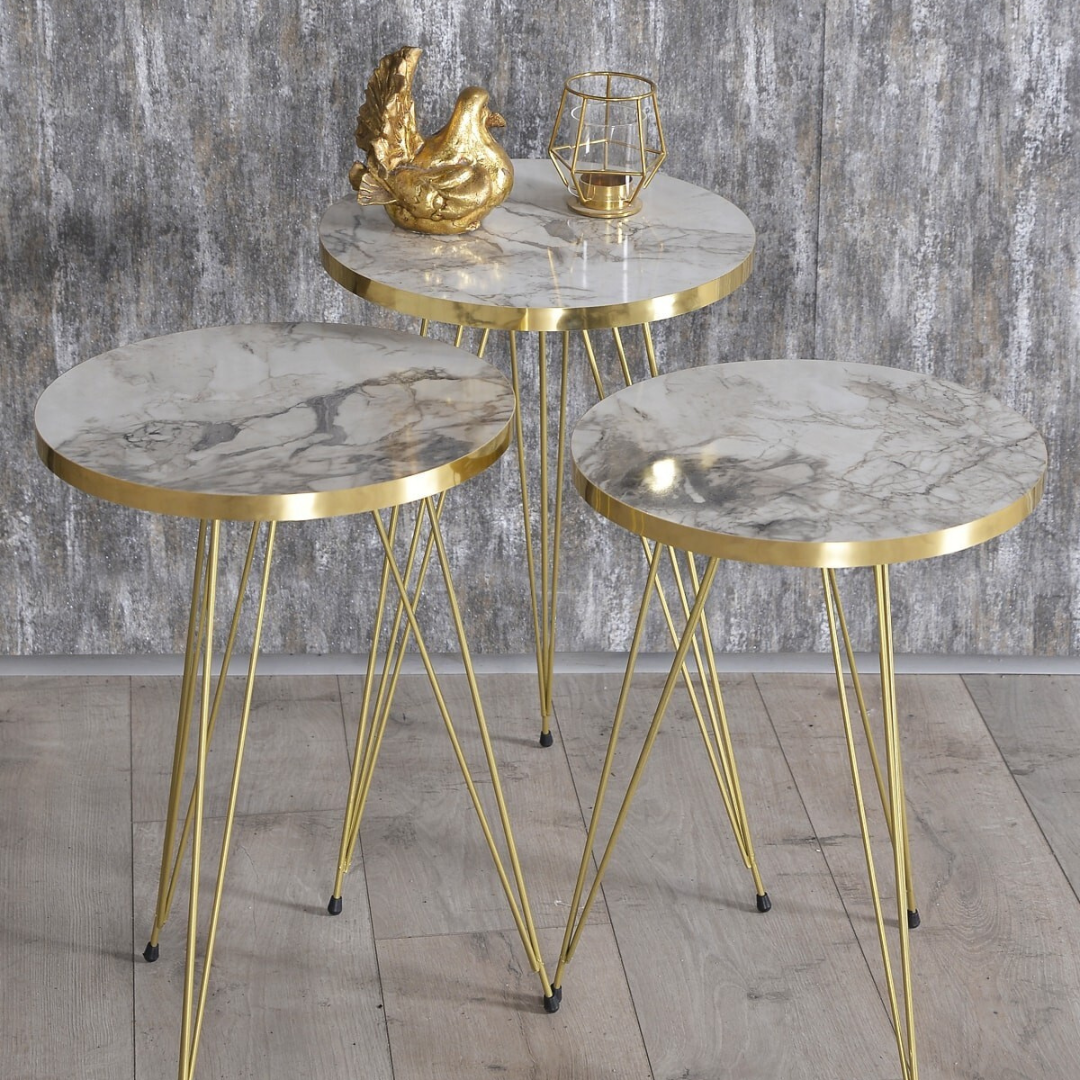 Set of 4) Black /white Goldy side   tables Set /Coffee