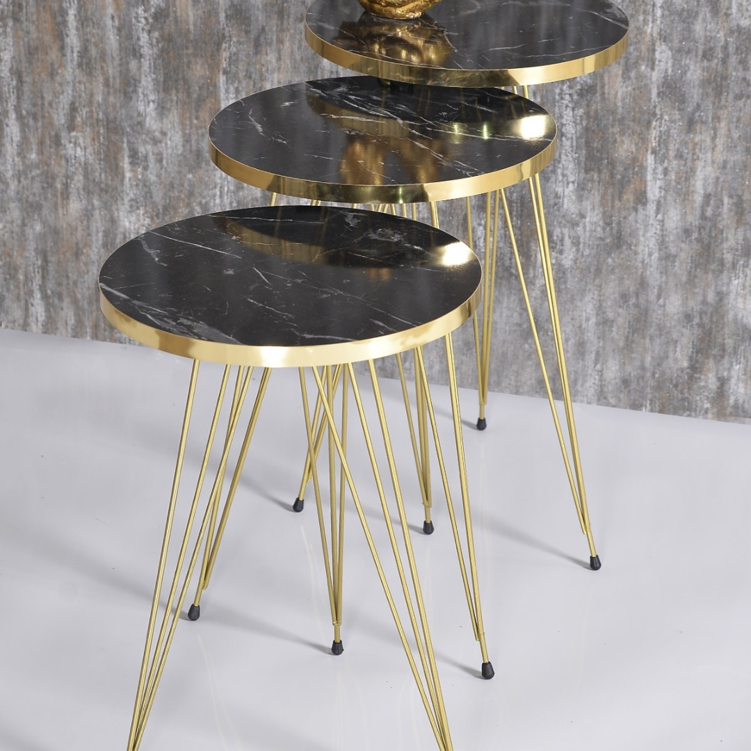 Set of 4) Black /white Goldy side   tables Set /Coffee