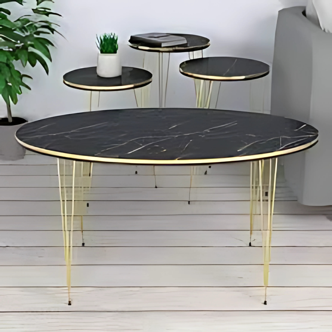 Table White/ Black Ellipse Set Gold Cream Wire Side Table/Coffee