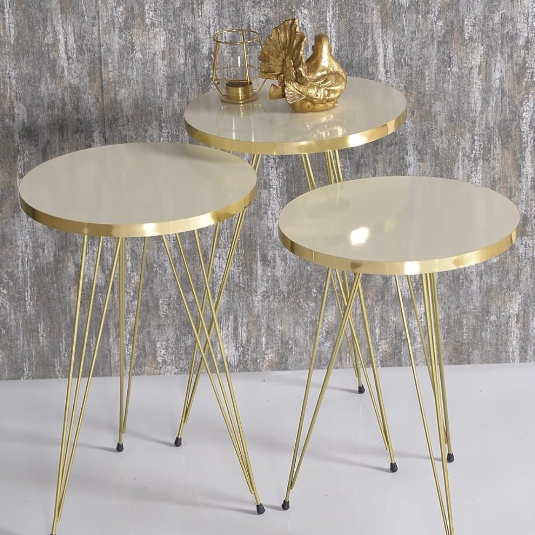 Table White/ Black Ellipse Set Gold Cream Wire Side Table/Coffee